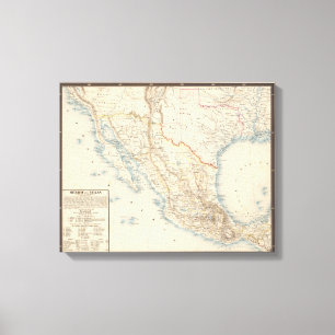 Mexico and Texas Map Canvas Print