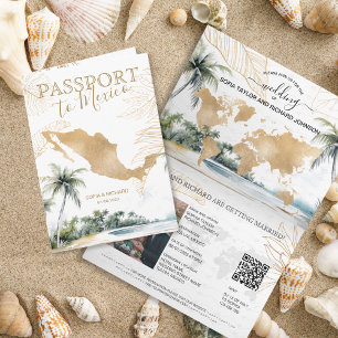 Mexico Beach Destination Wedding Passport QR code Invitation