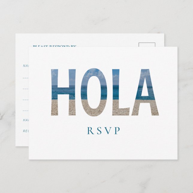 Mexico Beach Wedding Hola Photo RSVP Invitation Postcard (Front/Back)