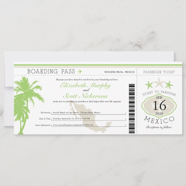 Mexico Boarding Pass Destination Wedding Invitation (Front)