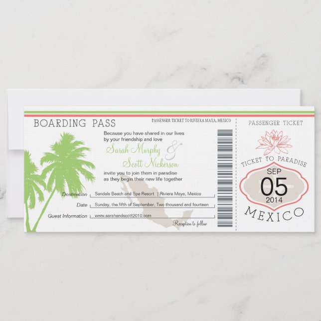 Mexico Boarding Pass Destination Wedding Invitation (Front)