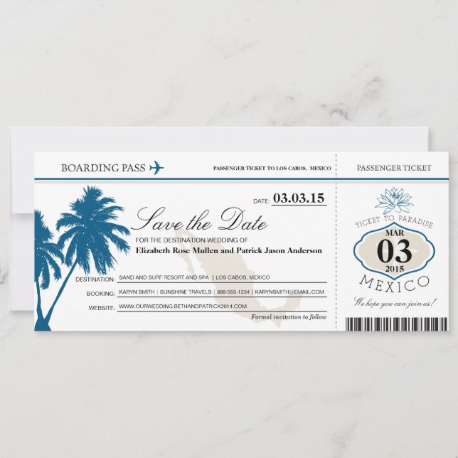 Mexico Boarding Pass Save the Date (Front)