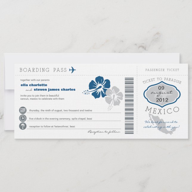 Mexico Boarding Pass Wedding Invitation (Front)