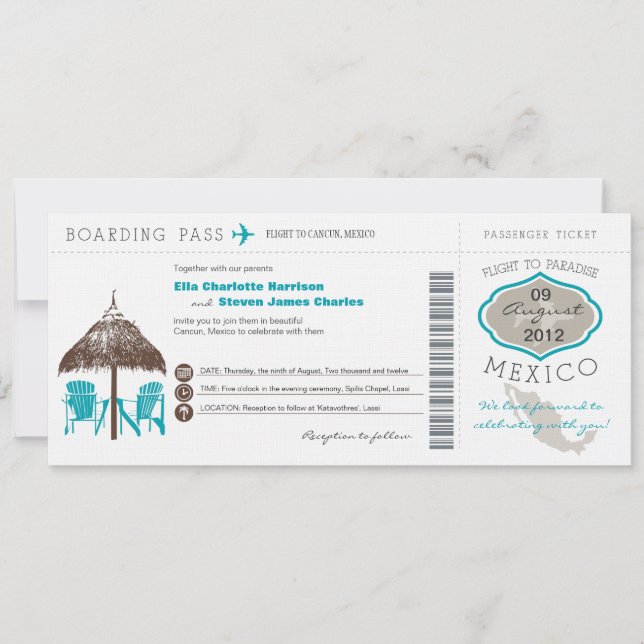 Mexico Boarding Pass Wedding Invitation (Front)