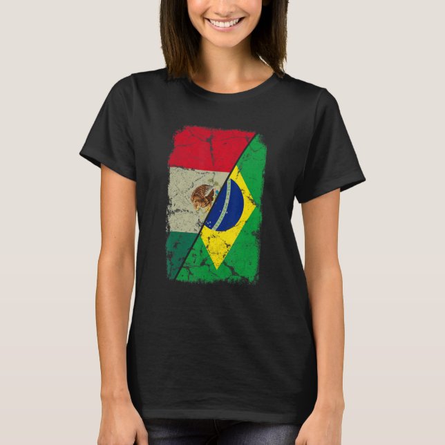 Mexico Brazil Flag Together Mixed Family Roots T-Shirt (Front)