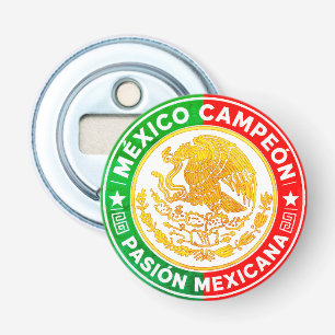 Mexico Campeon Flag Colours Graphic Crest Round Bottle Opener