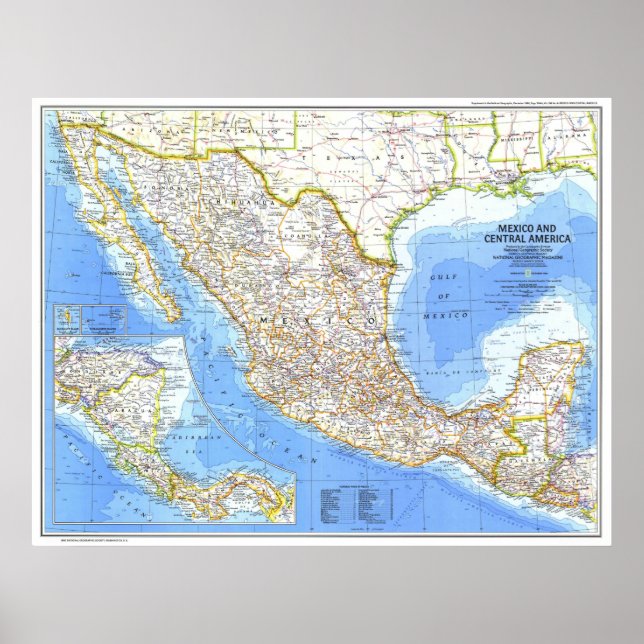 " Mexico/Central America: 1980 Detailed MAP ... Poster (Front)