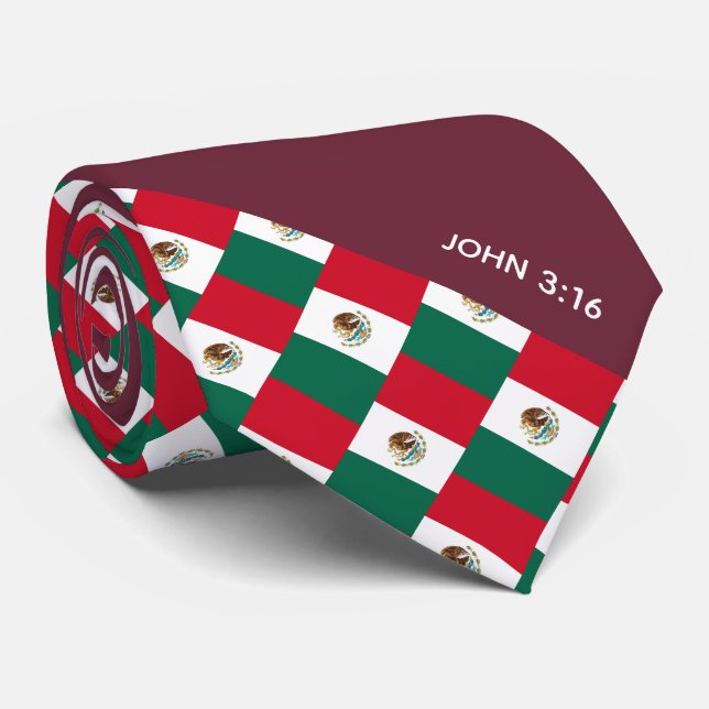 MEXICO Christian Scripture John 3:16 Burgundy Tie (Rolled)