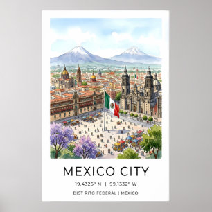 Mexico City Art Print Historic Plaza Scene