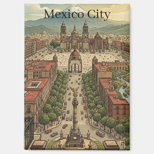 Mexico City CDMX Vintage Travel City View Magnet