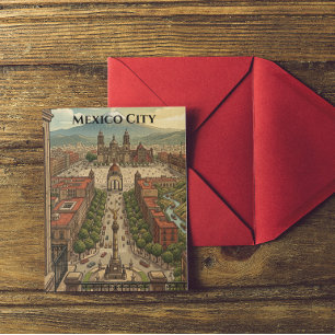 Mexico City CDMX Vintage Travel City View Postcard