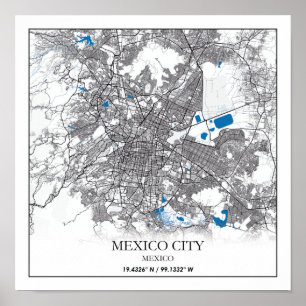 Mexico City Central America Travel Street Map Poster
