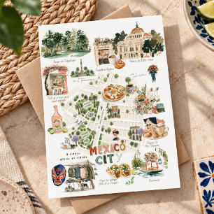 Mexico City Illustrated Travel Guide Postcard