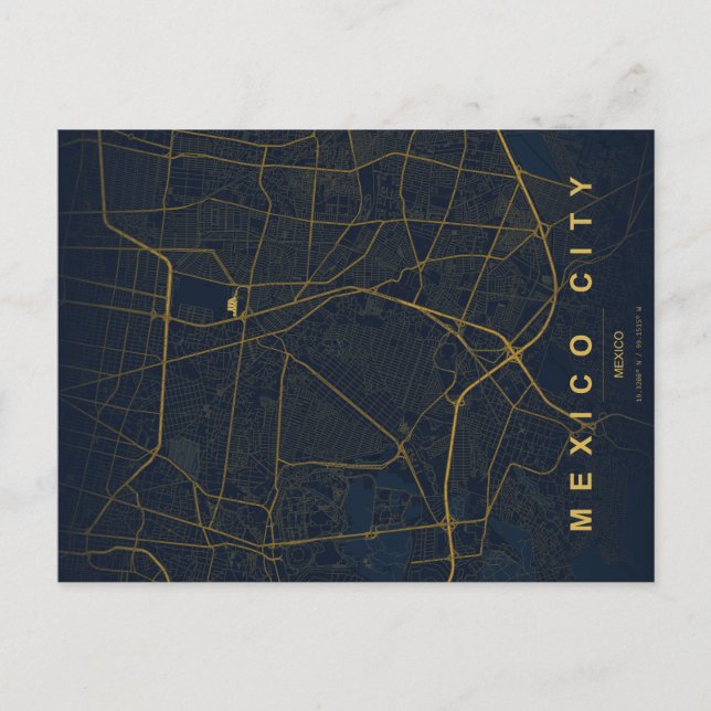 Mexico City Map Minimal Postcard (Front)