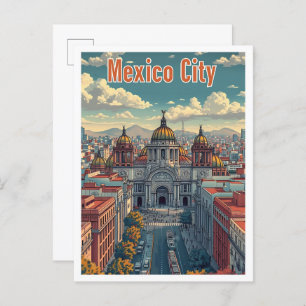 Mexico City Mexico Artistic Travel Illustration Postcard