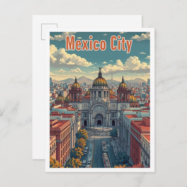 Mexico City Mexico Artistic Travel Illustration Postcard (Front/Back)
