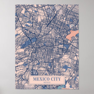Mexico City Mexico Breezy City Map Travel Poster