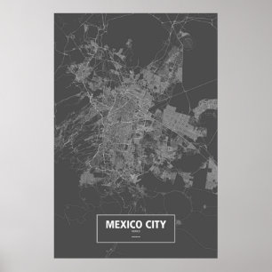 Mexico City, Mexico (white on black) Poster