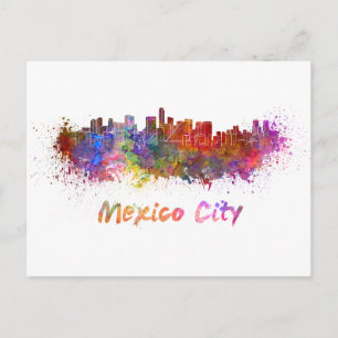 Mexico City skyline in watercolor Postcard