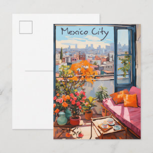 Mexico City Travel City Painting Aesthetic Postcard