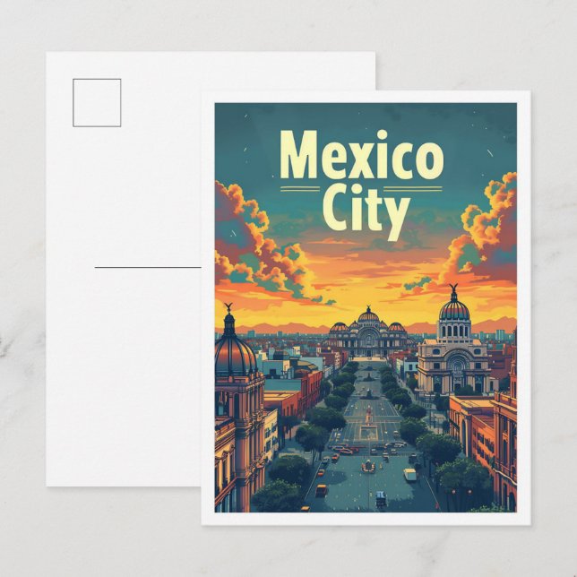 Mexico City Vintage Art Travel Illustration Postcard (Front/Back)