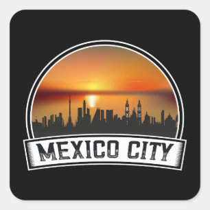 Mexico City Vintage Sunset Cityscape Square Sticker
