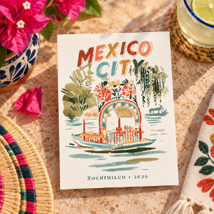Mexico City Xochimilco Watercolor Travel Art Postcard