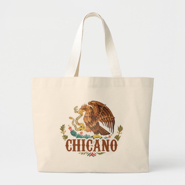 Mexico Coat of Arms Chicano Large Tote Bag (Front)
