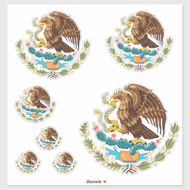 Mexico Coat of Arms - Flag of Mexico Stickers (Sheet)