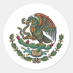 Mexico country coat arms symbol emblem flag classic round sticker