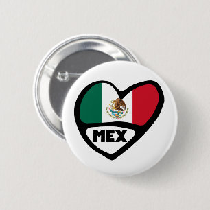 Mexico Country Code Flag Heart, MEX 6 Cm Round Badge