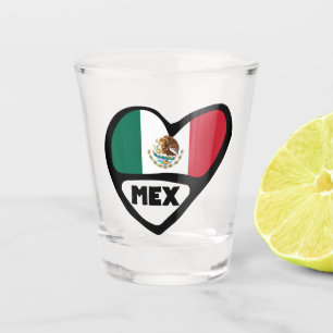 Mexico Country Code Flag Heart, MEX Shot Glass
