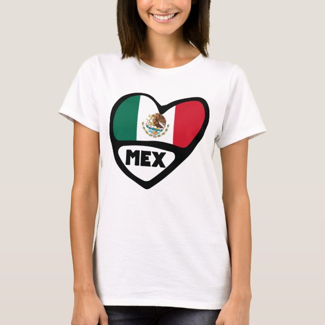 Mexico Country Code Flag Heart, MEX T-Shirt (Front)
