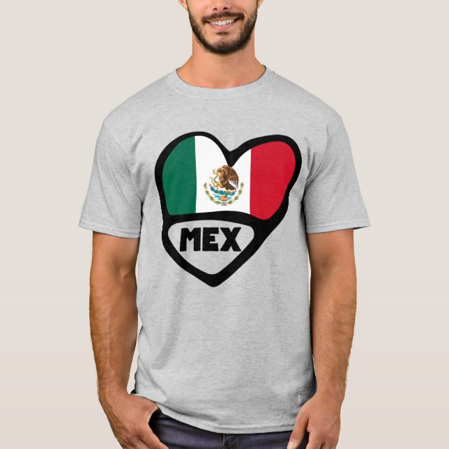 Mexico Country Code Flag Heart, MEX T-Shirt (Front)