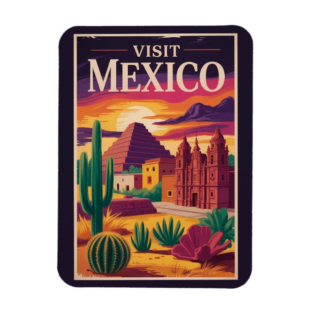 Mexico Culture Illustration Travel Art Vintage Magnet (Vertical)