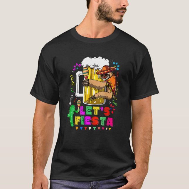 Mexico Cute Sloth Holding Beer Let's Fiesta Cinco  T-Shirt (Front)