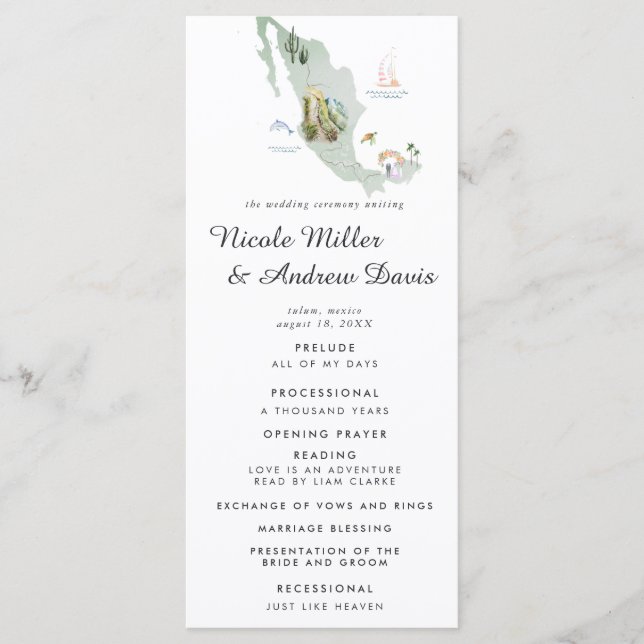 Mexico | Destination Wedding Ceremony Program Programme (Front)