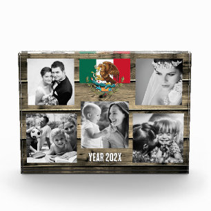 Mexico family photo block, Mexican flag, wood Block
