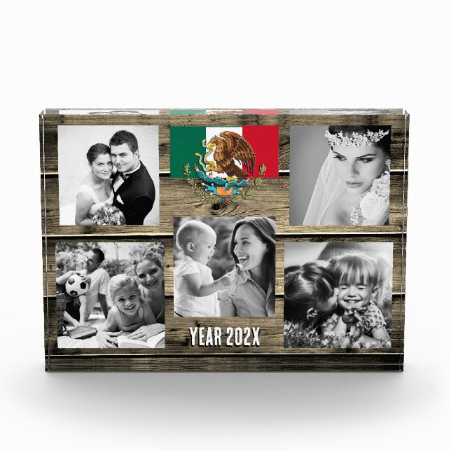 Mexico family photo block,  Mexican flag, wood Block (Front)