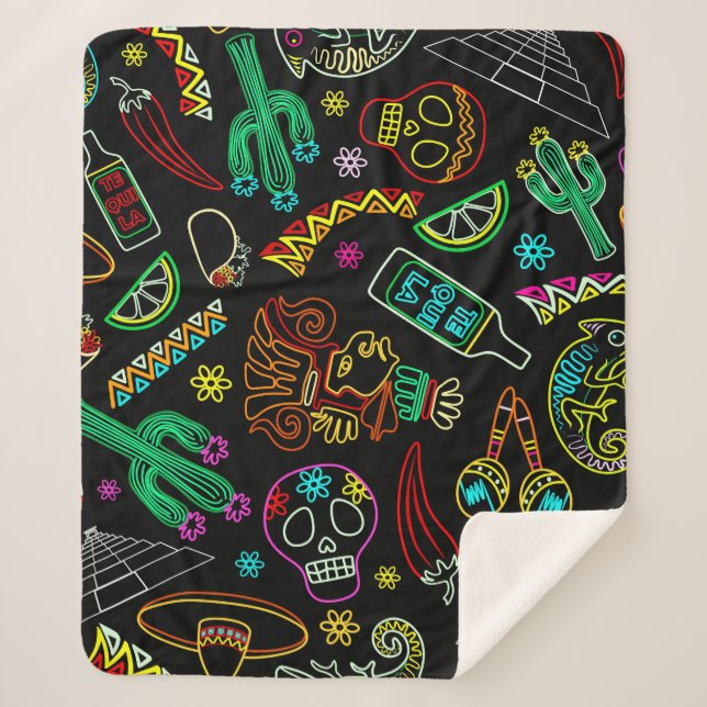 Mexico Fiesta Pattern  Sherpa Blanket (Front)