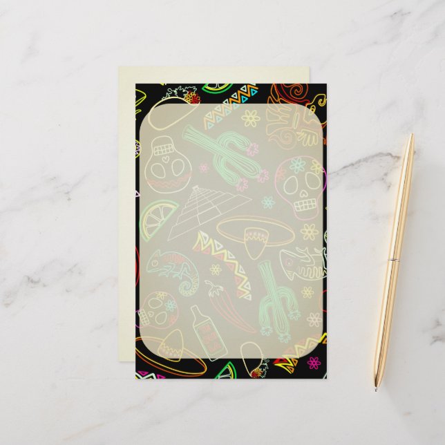 Mexico Fiesta Pattern  Stationery (Front/Back In Situ)
