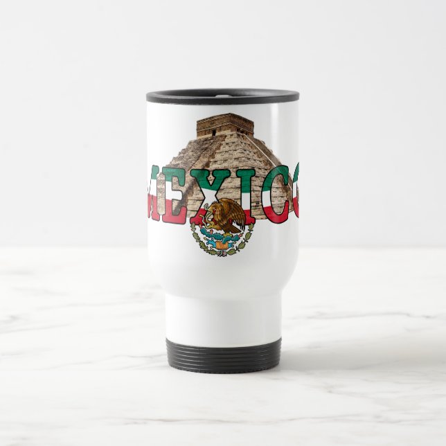 Mexico flag and a pyramid travel mug (Center)