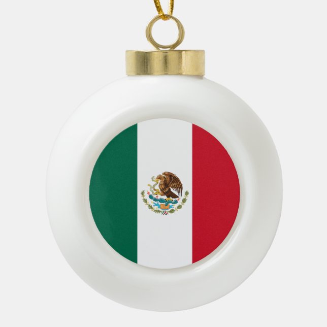 Mexico Flag, Bandera de Mexican Republic Ceramic Ball Christmas Ornament (Front)