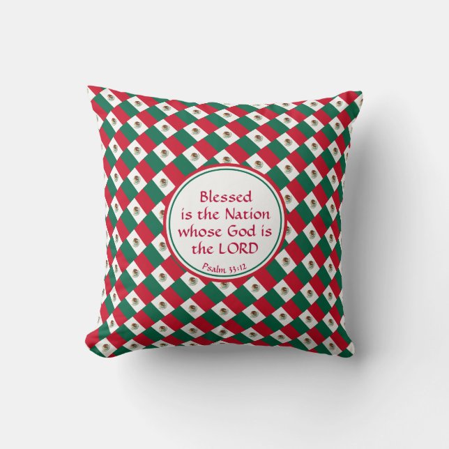 MEXICO FLAG Christian BLESSED NATION Scripture Cushion (Front)