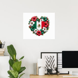 Mexico Flag Heart Hispanic Heritage Month Poster