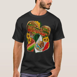 Mexico Flag Heart Leopard Sunflower Western Mexica T-Shirt