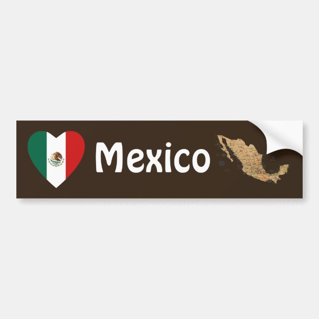 Mexico Flag Heart + Map Bumper Sticker (Front)