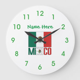 Mexico Flag Personalised Round  Large Clock