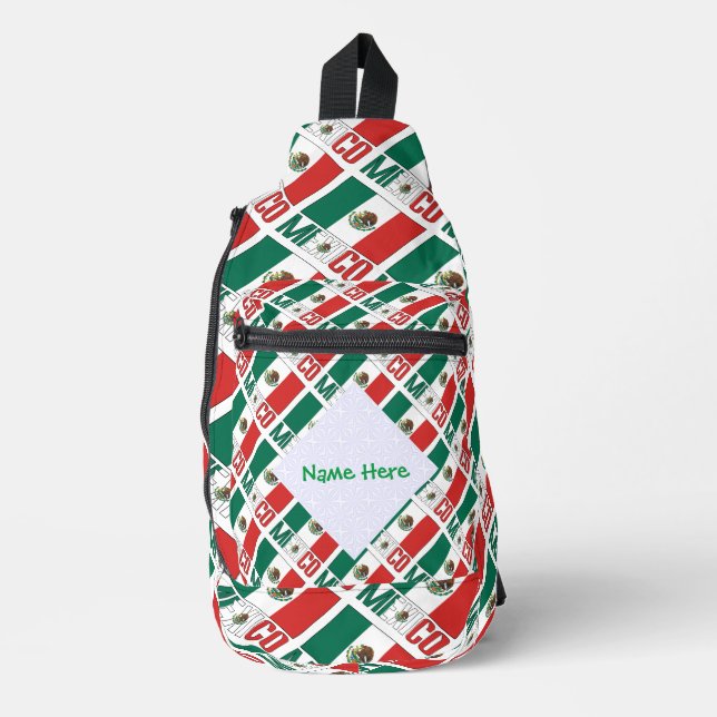 Mexico Flag Personalised Tiled  Sling Bag (Front)