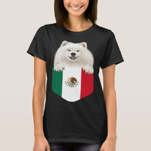 Mexico Flag Samoyed Dog In Pocket T-Shirt